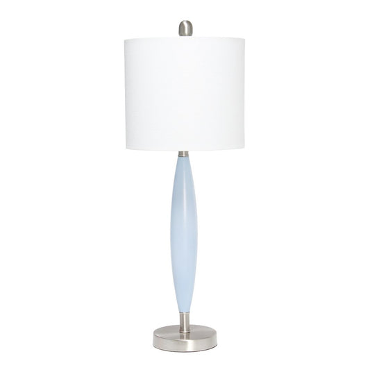27" Blue And Silver Metal Novelty Table Lamp With White Drum Shade