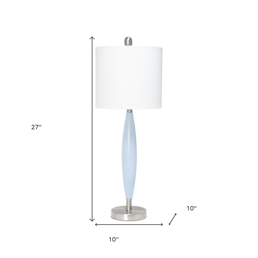 27" Blue And Silver Metal Novelty Table Lamp With White Drum Shade