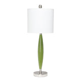 27" Green Metal Table Lamp With White Drum Shade