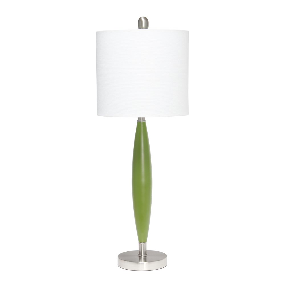 27" Green Metal Table Lamp With White Drum Shade