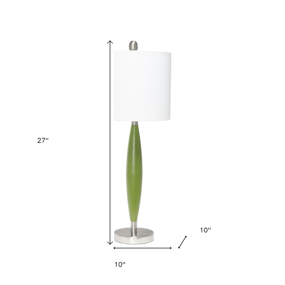 27" Green Metal Table Lamp With White Drum Shade