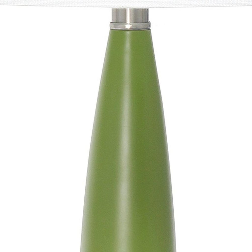 27" Green Metal Table Lamp With White Drum Shade