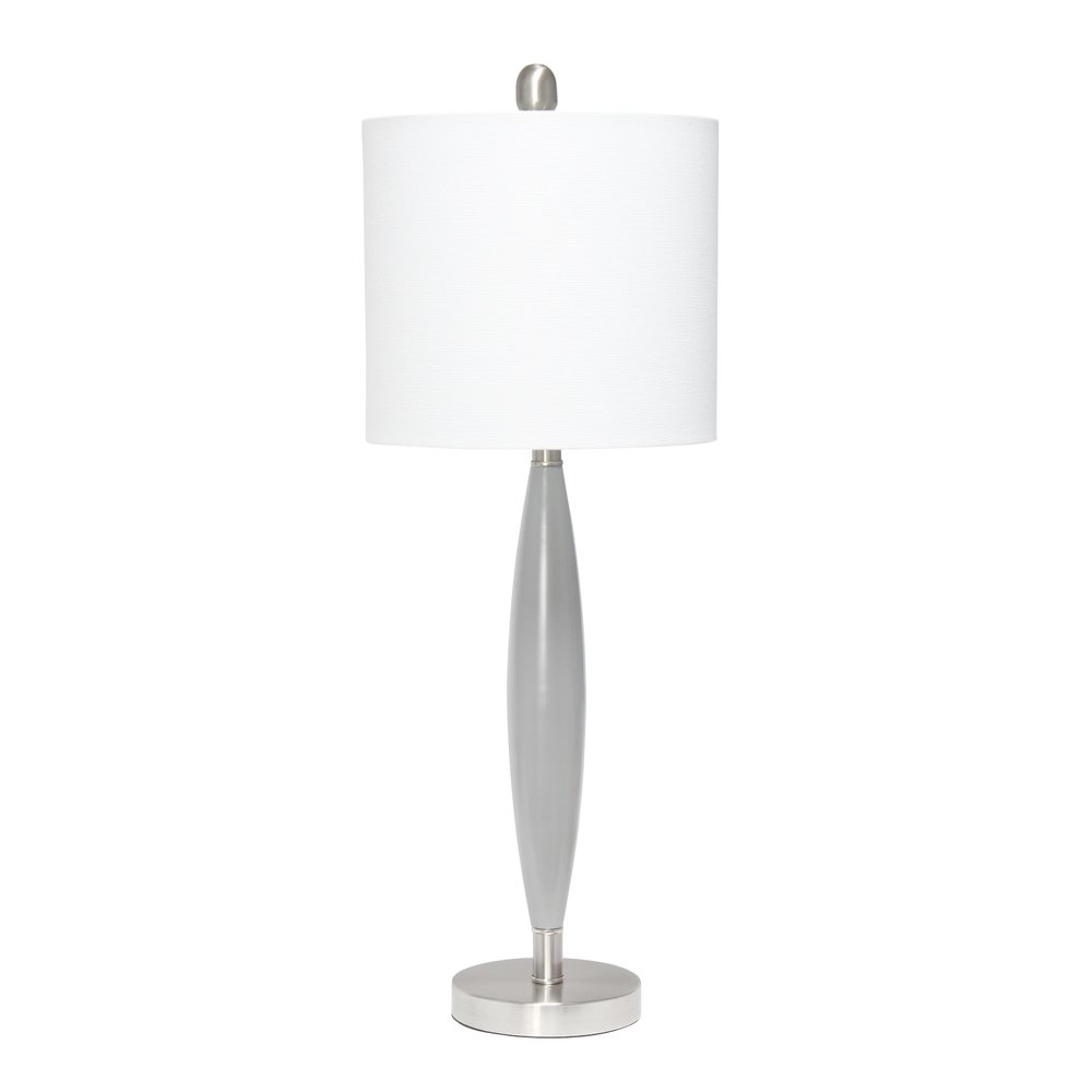 27" Gray And Silver Metal Novelty Table Lamp With White Drum Shade