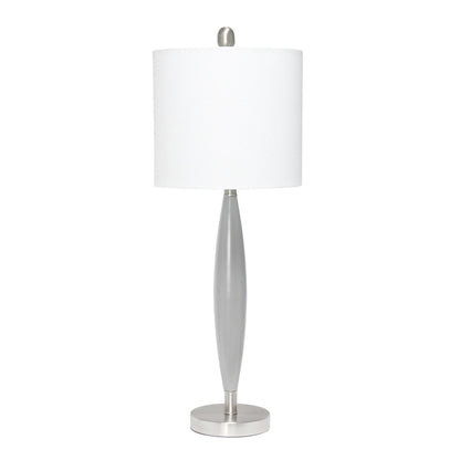 27" Gray And Silver Metal Novelty Table Lamp With White Drum Shade