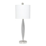 27" Gray And Silver Metal Novelty Table Lamp With White Drum Shade