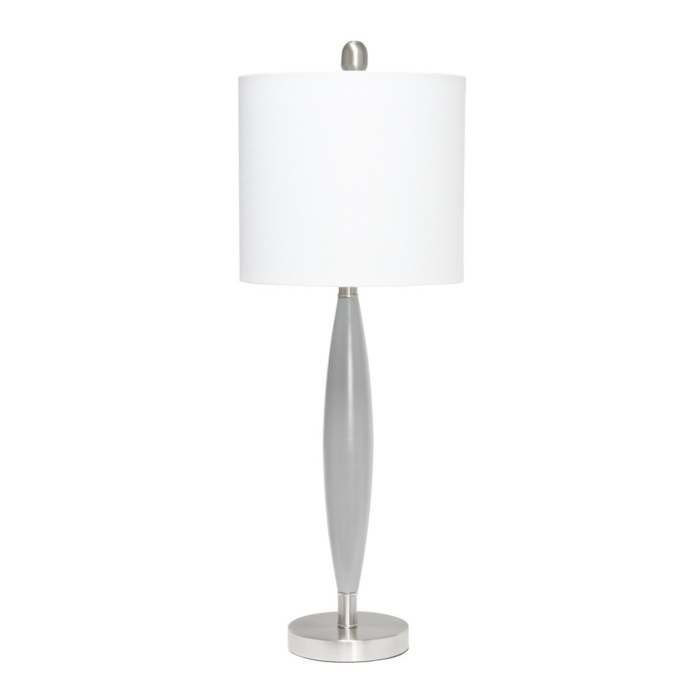27" Gray And Silver Metal Novelty Table Lamp With White Drum Shade