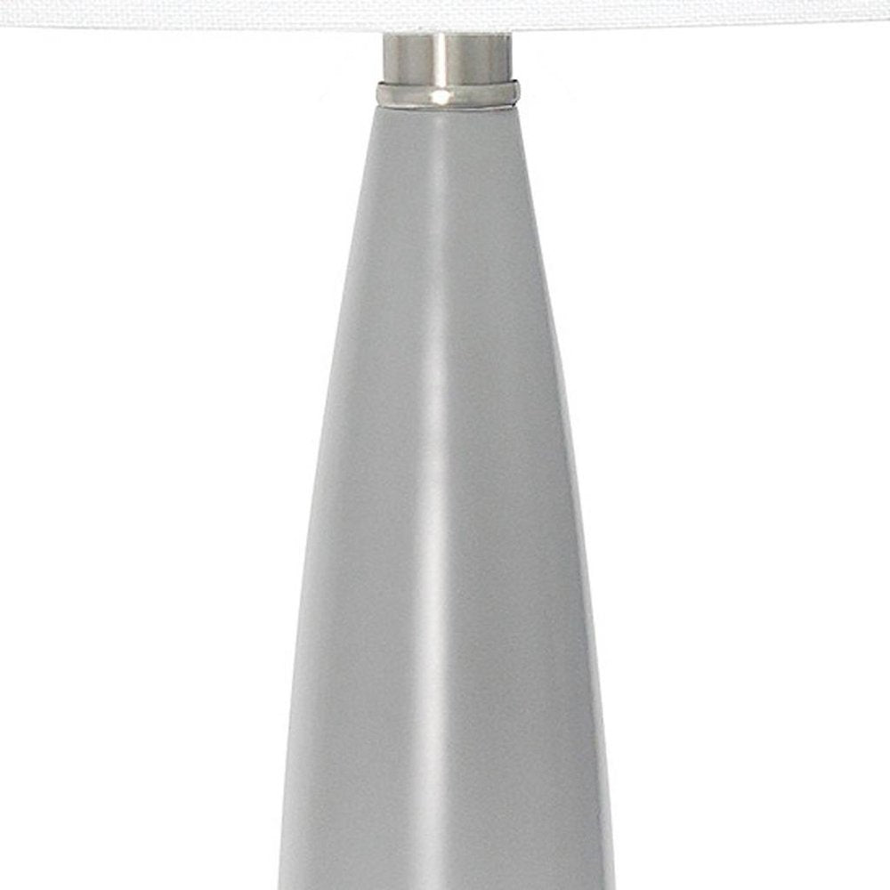 27" Gray And Silver Metal Novelty Table Lamp With White Drum Shade