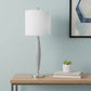 27" Gray And Silver Metal Novelty Table Lamp With White Drum Shade