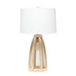 29" Natural And White Manufactured Wood And Metal Round Table Lamp With White Drum Shade