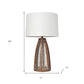 29" Natural Manufactured Wood And Metal Round Table Lamp With White Drum Shade