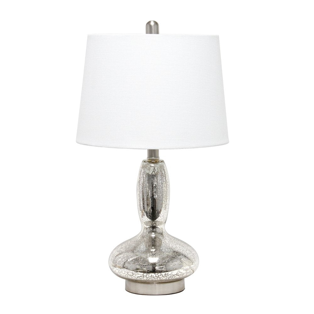 23" Clear And Silver Glass And Metal Novelty Table Lamp With White Drum Shade