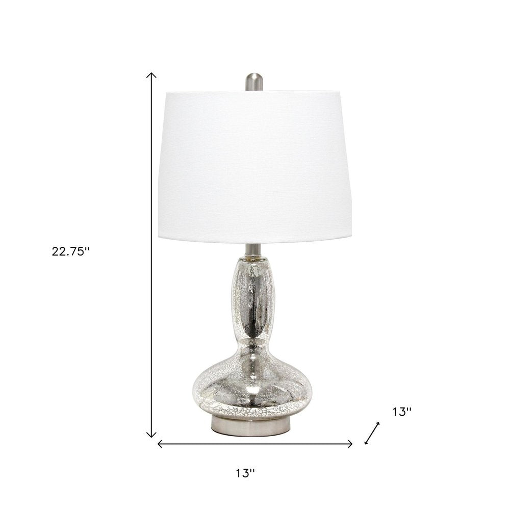 23" Clear And Silver Glass And Metal Novelty Table Lamp With White Drum Shade