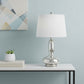 23" Clear And Silver Glass And Metal Novelty Table Lamp With White Drum Shade