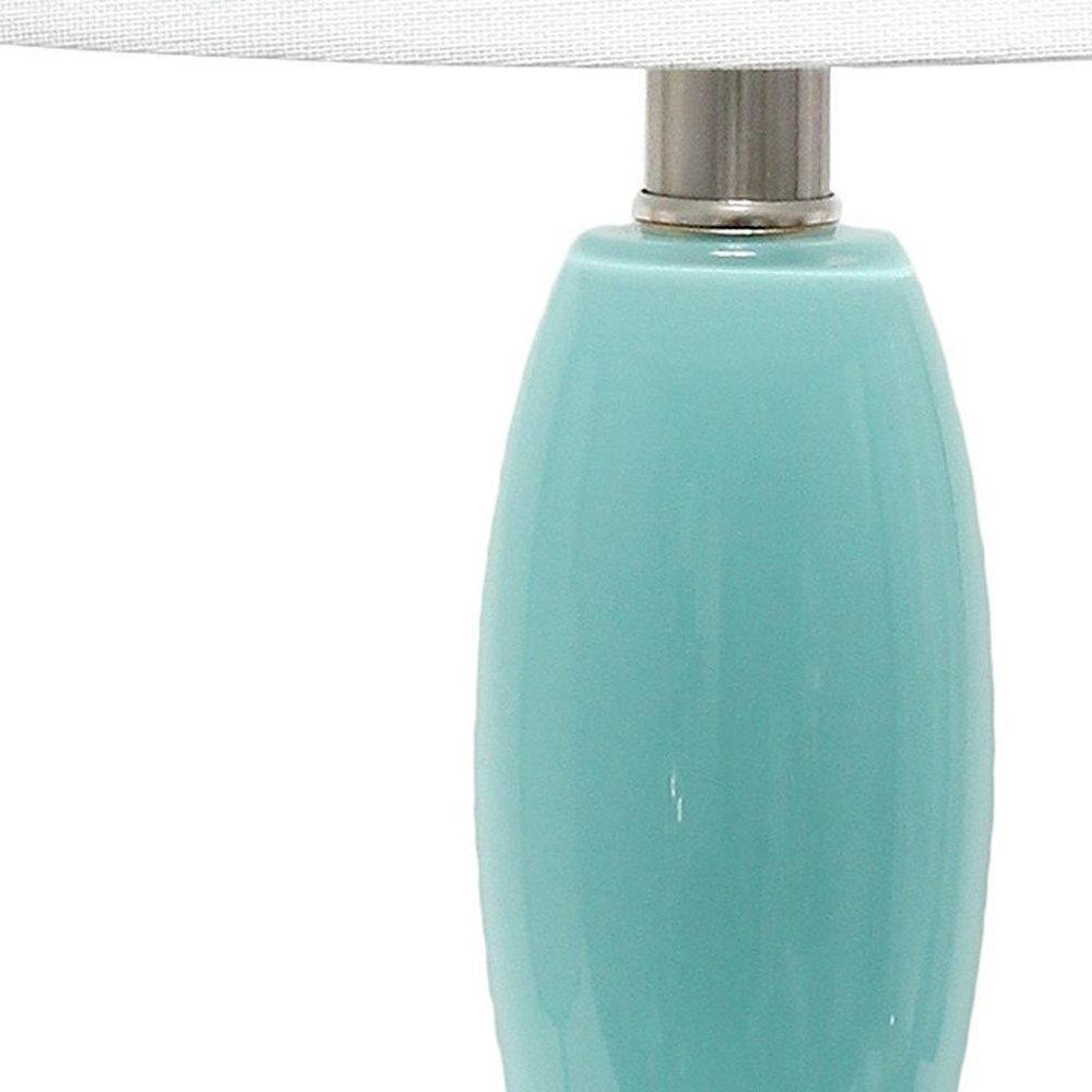 23" Light Blue And Silver Glass And Metal Novelty Table Lamp With White Drum Shade