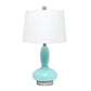 23" Light Blue And Silver Glass And Metal Novelty Table Lamp With White Drum Shade