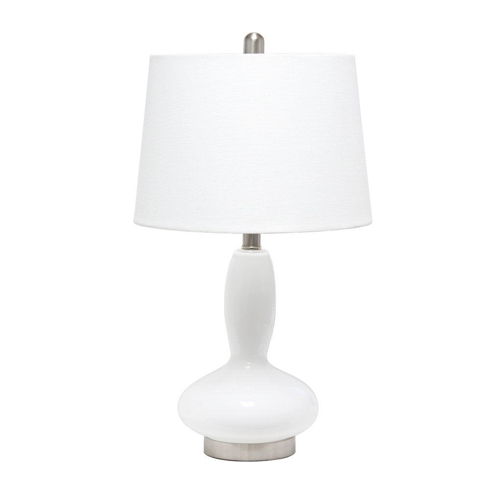 23" White Glass Gourd Table Lamp With White Drum Shade