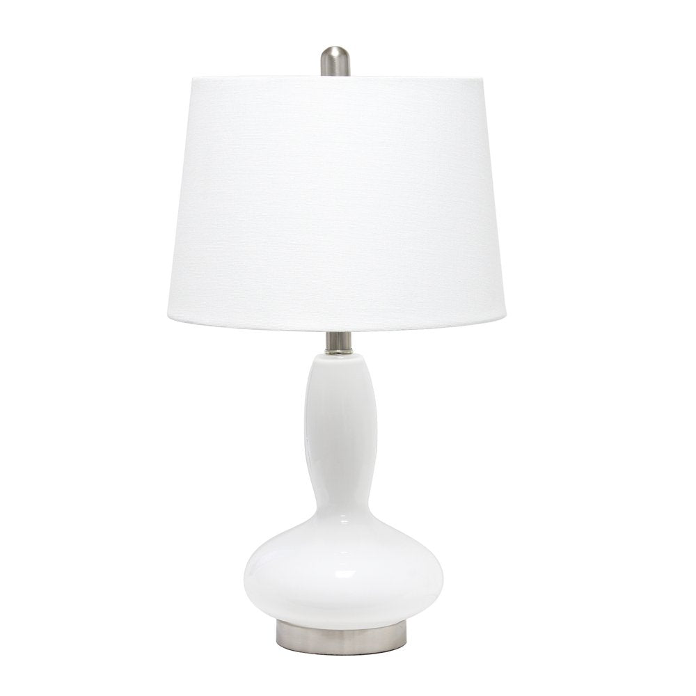 23" White Glass Gourd Table Lamp With White Drum Shade