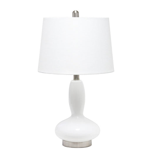 23" White Glass Gourd Table Lamp With White Drum Shade