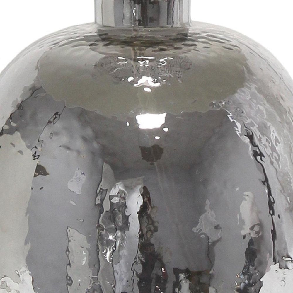 20" Silver Glass Round Table Lamp With Light Gray Drum Shade