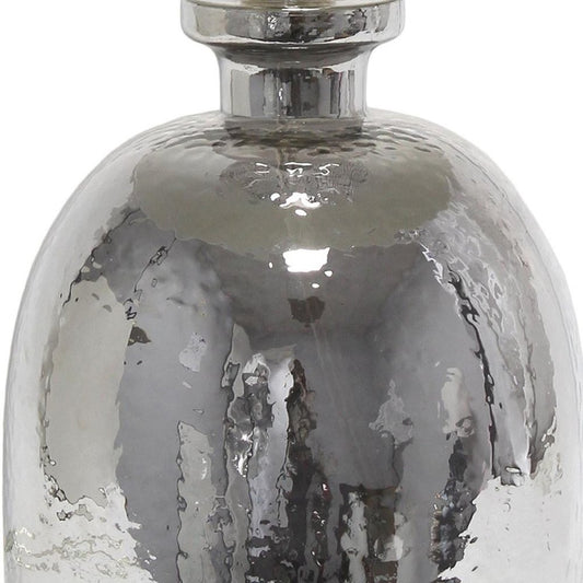 20" Silver Glass Round Table Lamp With Light Gray Drum Shade