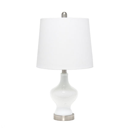 23" White And Silver Glass Gourd Table Lamp With White Drum Shade