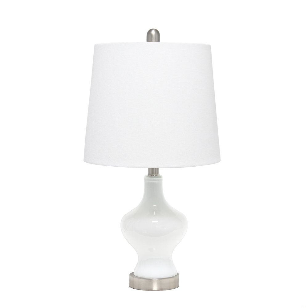 23" White And Silver Glass Gourd Table Lamp With White Drum Shade