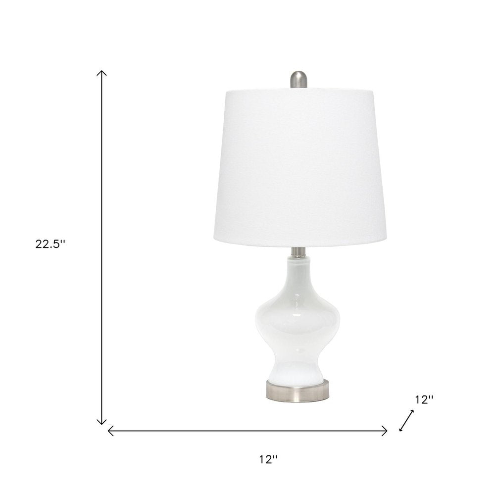 23" White And Silver Glass Gourd Table Lamp With White Drum Shade