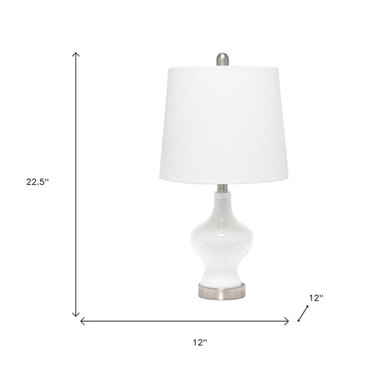 23" White And Silver Glass Gourd Table Lamp With White Drum Shade