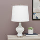 23" White And Silver Glass Gourd Table Lamp With White Drum Shade