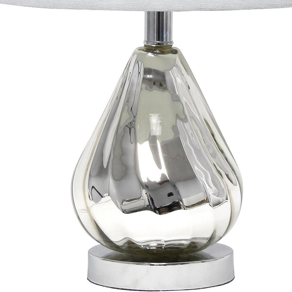 21" Silver Glass And Metal Scalloped Table Lamp With Gray Drum Shade