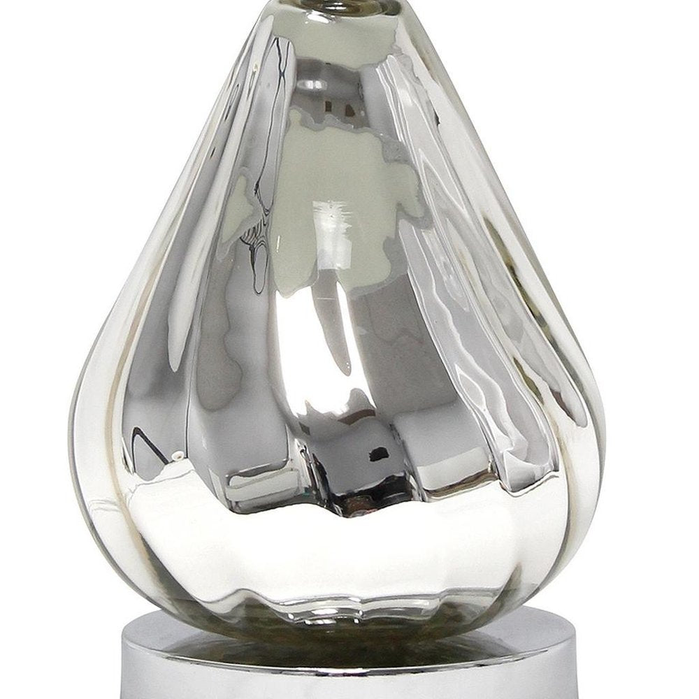 21" Silver Glass And Metal Scalloped Table Lamp With Gray Drum Shade