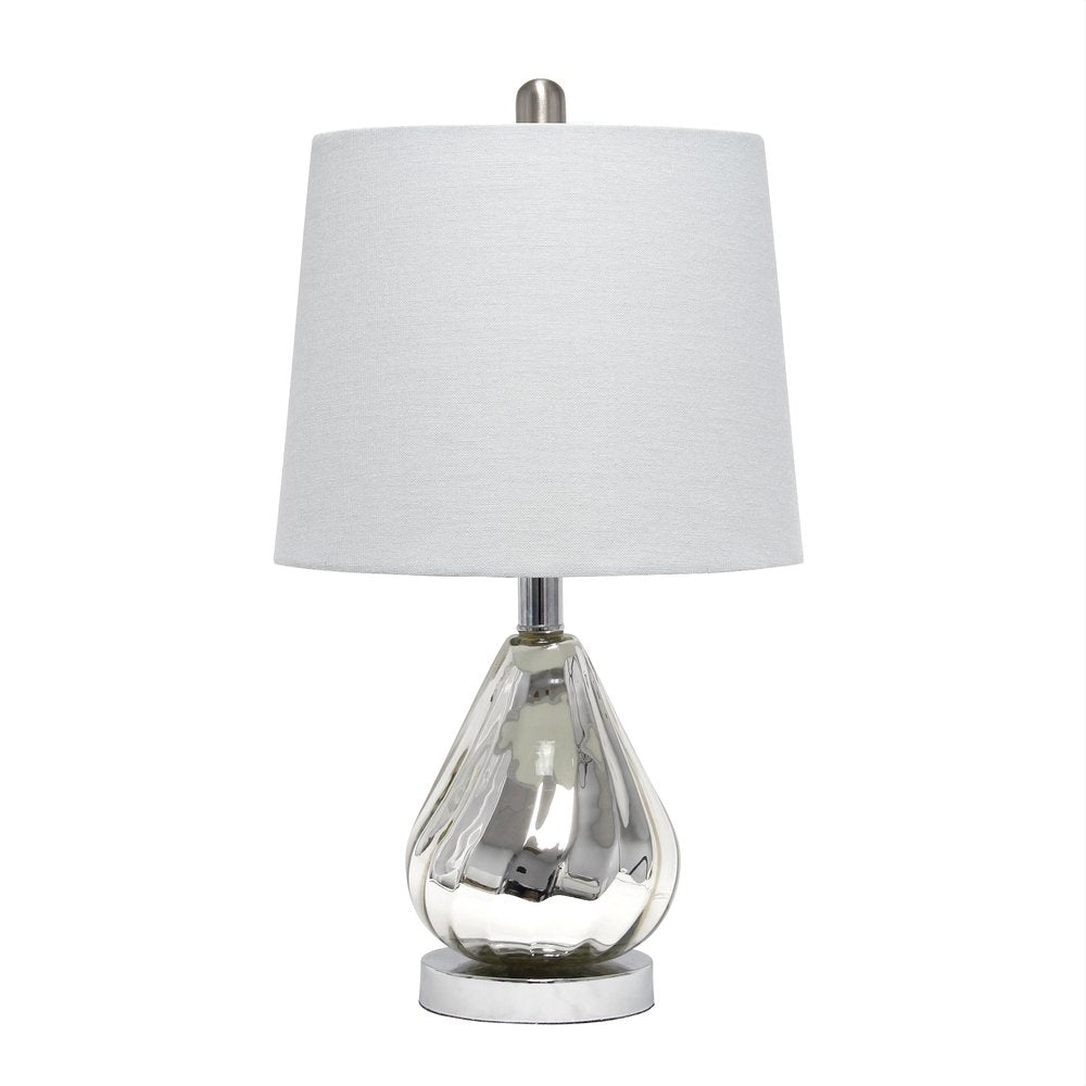 21" Silver Glass And Metal Scalloped Table Lamp With Gray Drum Shade