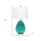 23" Teal Blue And Silver Glass And Metal Novelty Table Lamp With White Drum Shade