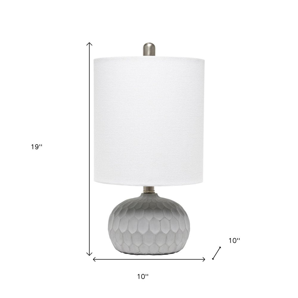 19" Gray Concrete Geometric Table Lamp With White Drum Shade