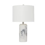24" White And Black Faux Marble Concrete Table Lamp With White Drum Shade