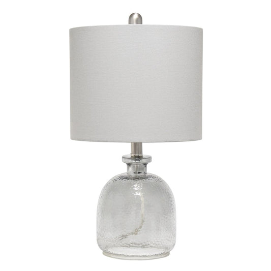 20" Gray Hammered Glass Round Table Lamp With Gray Drum Shade