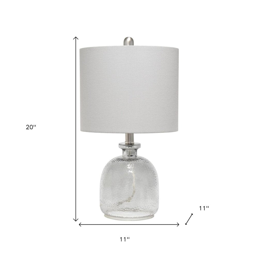 20" Gray Hammered Glass Round Table Lamp With Gray Drum Shade