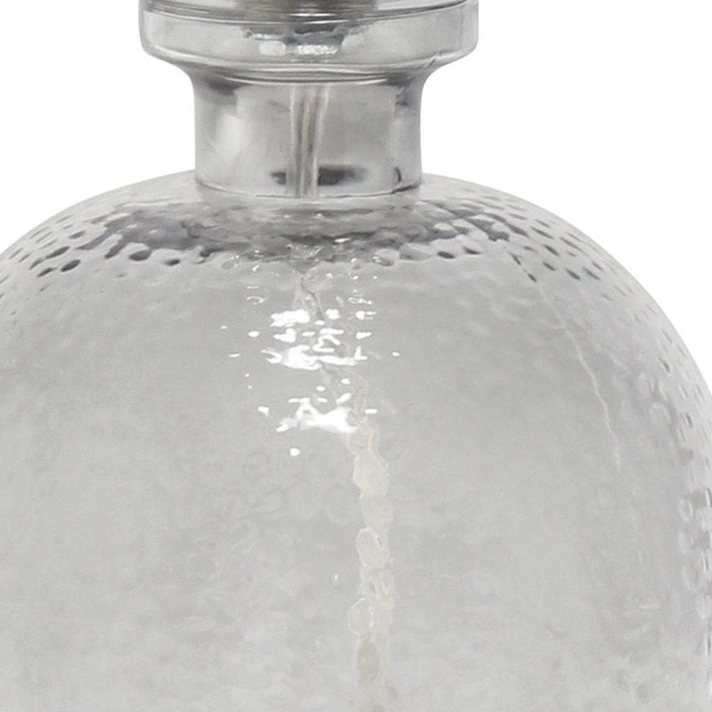 20" Gray Glass Round Table Lamp With White Drum Shade