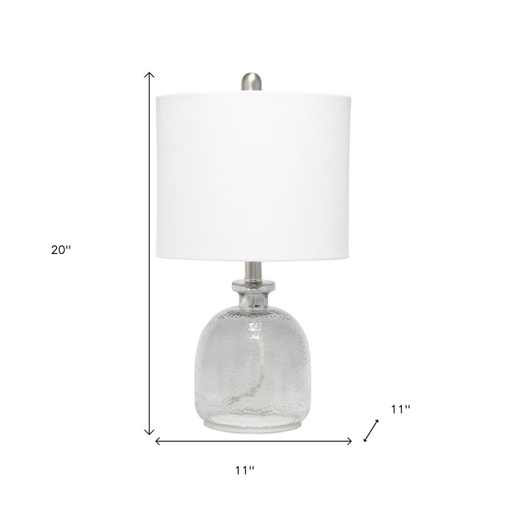 20" Gray Glass Round Table Lamp With White Drum Shade