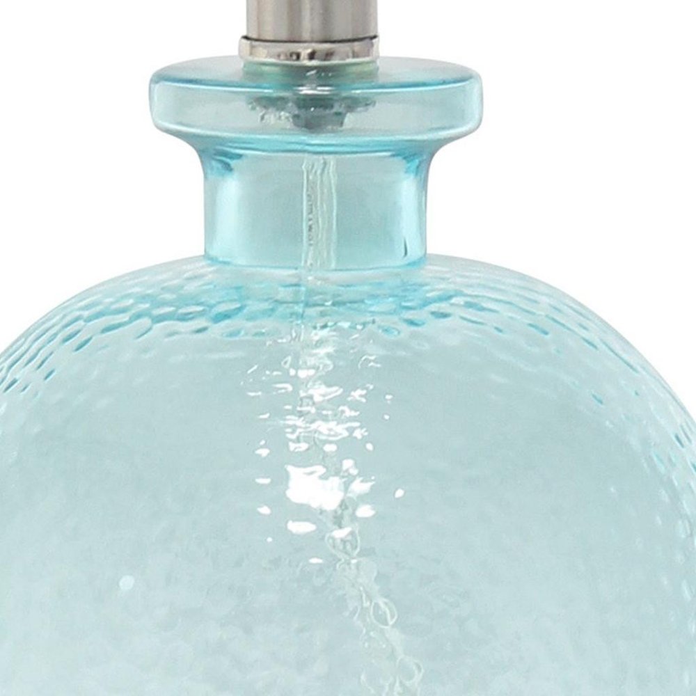 20" Blue Glass Round Table Lamp With White Drum Shade