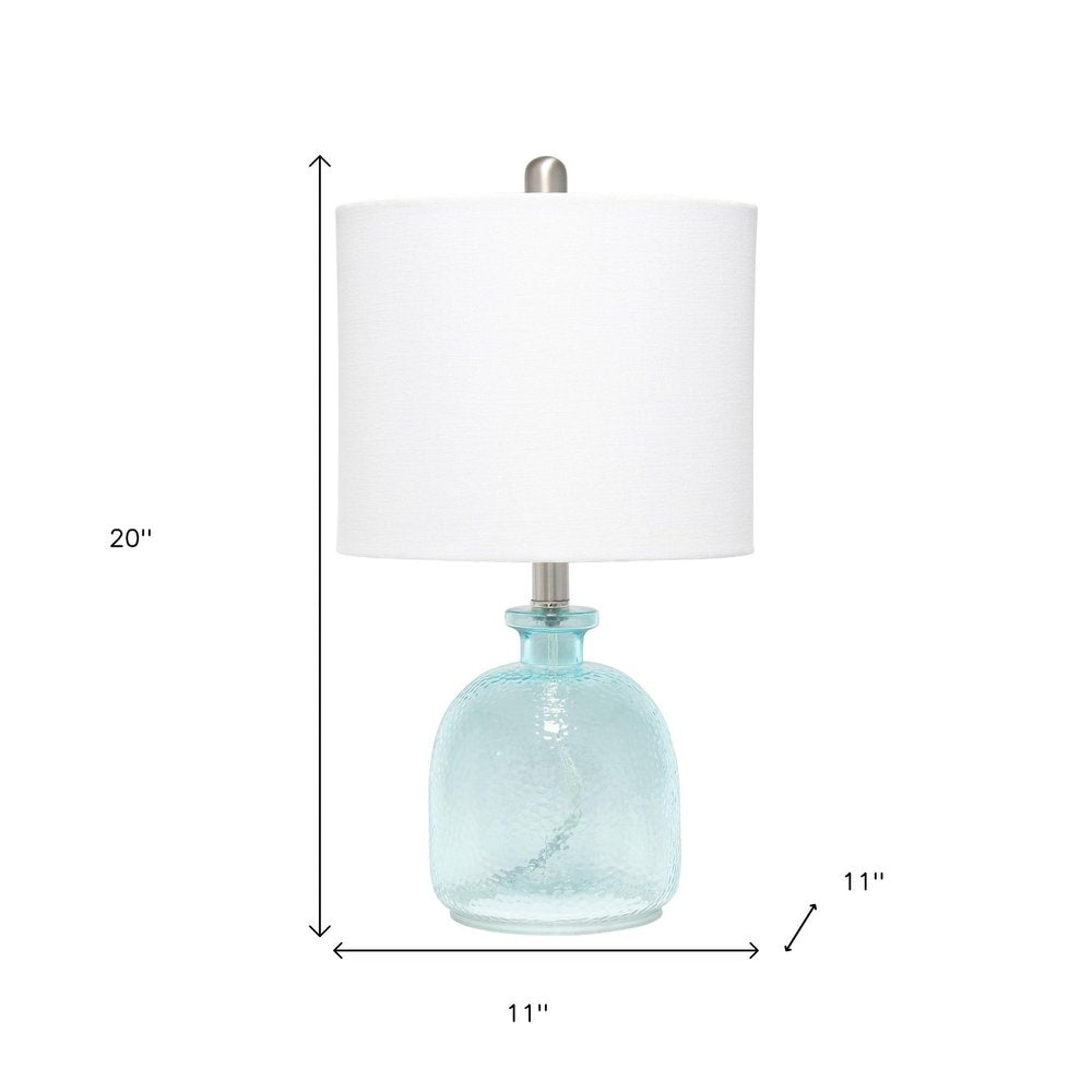 20" Blue Glass Round Table Lamp With White Drum Shade