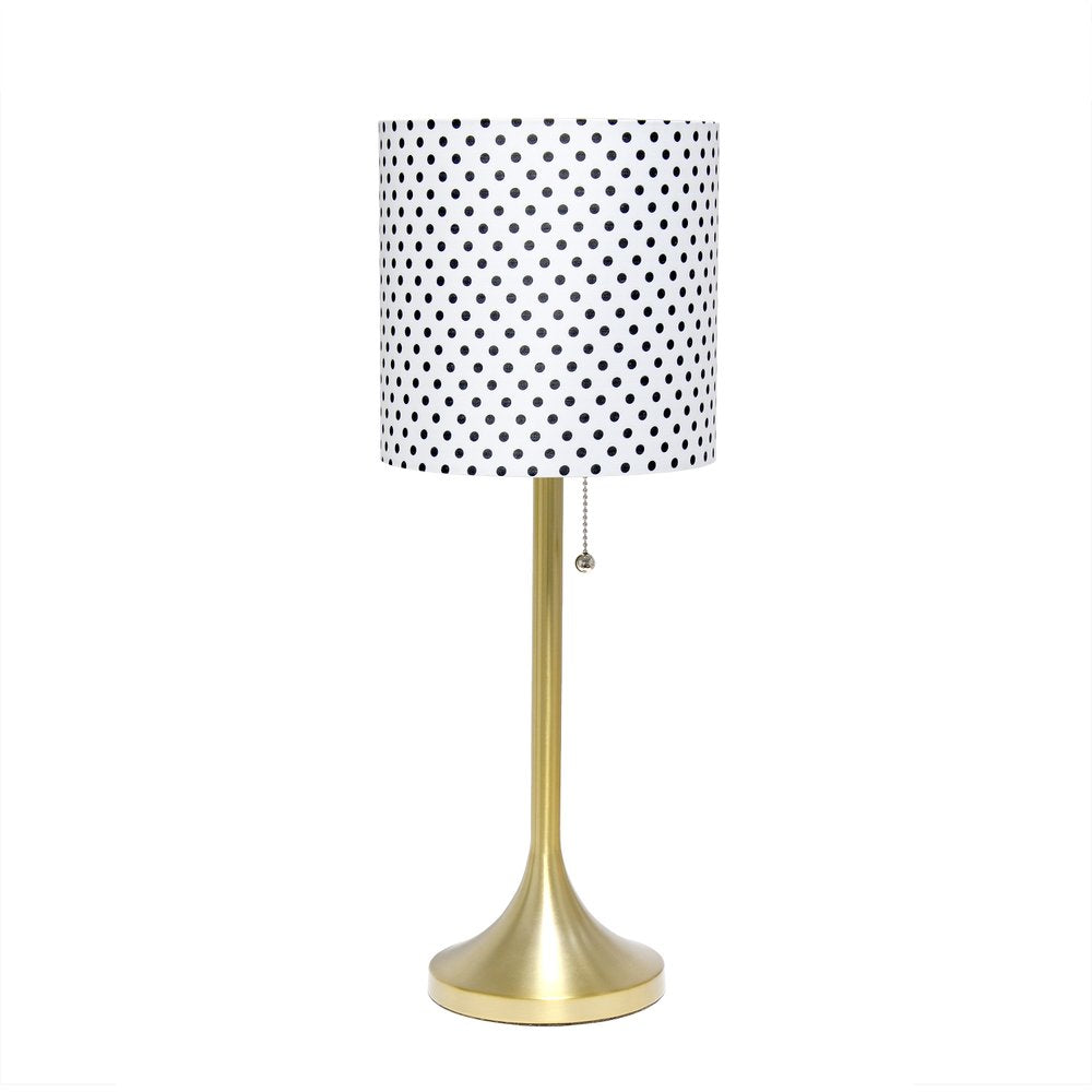 21" Gold Metal Table Lamp With Polka Dots Fabric Drum Shade