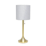 21" Gold Metal Table Lamp With Polka Dots Fabric Drum Shade