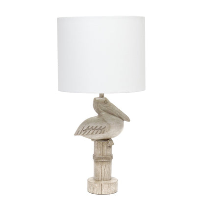 17" Beige Geometric Table Lamp With White Drum Shade