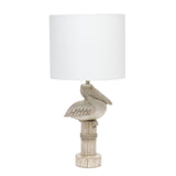 17" Beige Geometric Table Lamp With White Drum Shade