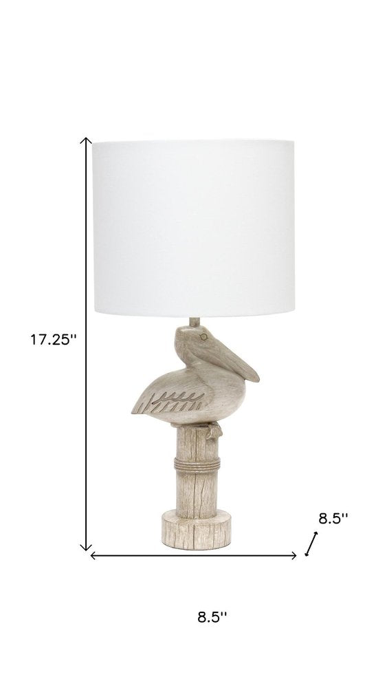17" Beige Geometric Table Lamp With White Drum Shade