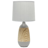 19" Gray And Oak Oblong Ceramic Table Lamp With Drum Shade