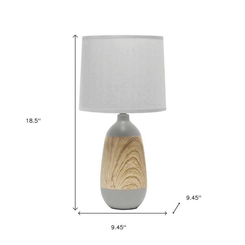 19" Gray And Oak Oblong Ceramic Table Lamp With Drum Shade