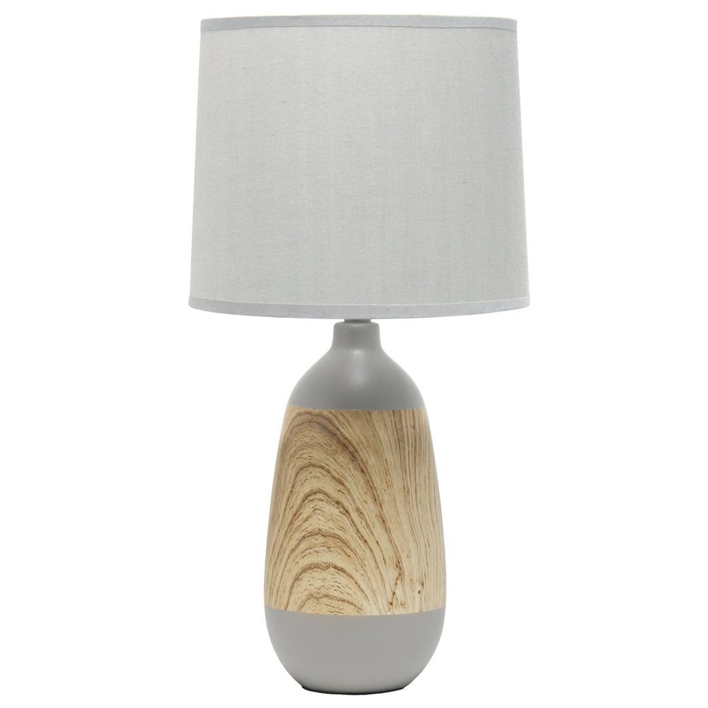 19" Gray And Oak Oblong Ceramic Table Lamp With Drum Shade