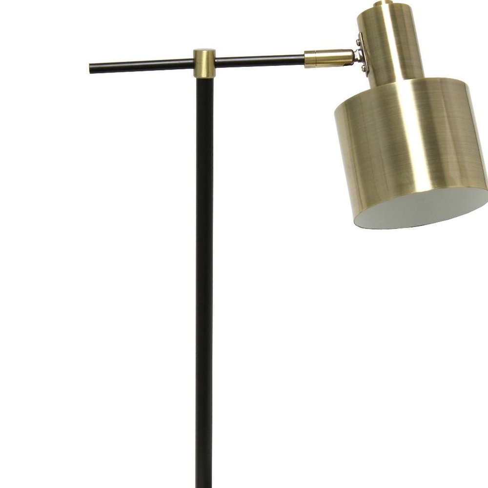22" Antiqued Brass And Black Metal Table Lamp With Antiqued Brass Globe Shade